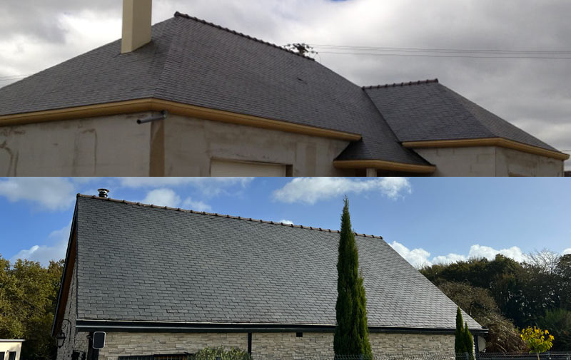 Travaux de couverture dans le Morbihan (56) et l’Ille-et-Vilaine (35) - ARMORÉCLAT : artisan couvreur zingueur : pose ou rénovation de votre toiture : ardoises, tuiles… Faitage. Dépannage et intervention en urgence pour votre toit. Travaux de zinguerie : Installation de gouttières, chénaux, noues, habillage de rives…Intervention dans le Morbihan (56) et l’Ille-et-Vilaine (35)